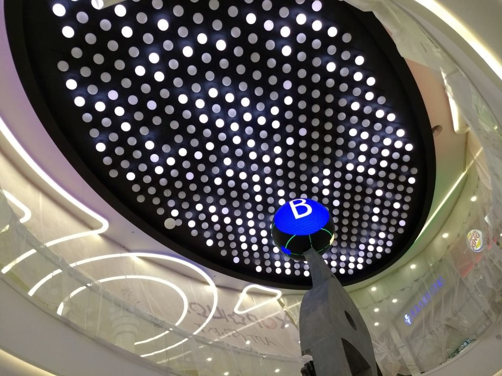 Horosho Mall  Moscow- germany client installation in Moscow Russia kinetic light balls with DMX winches orbisfly