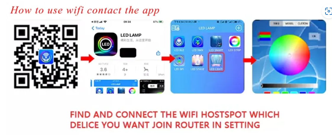 a brief guide for connect to wifi and app for this light, we use app" LED LAMP",
